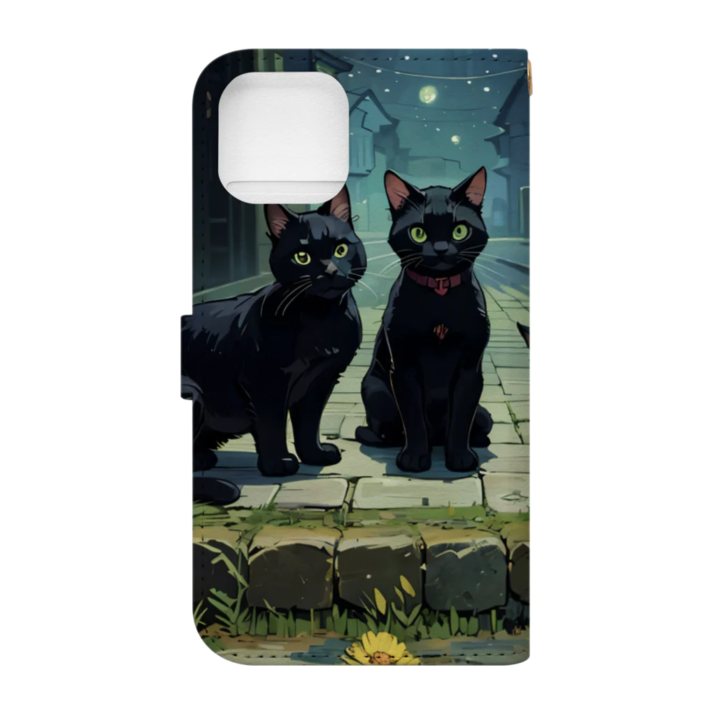 おかづあいのねこちゅうしんの黒の三頭政治 Book-Style Smartphone Case :back