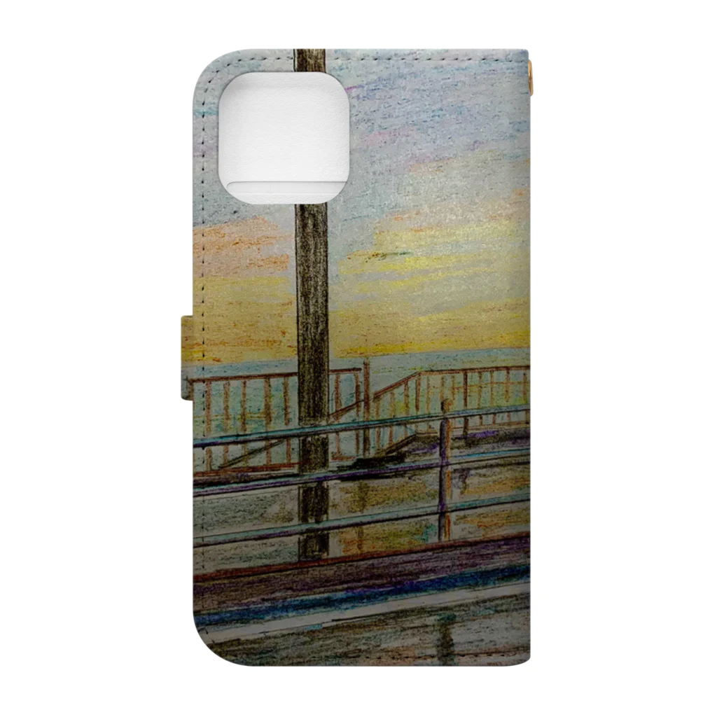 Painting-Gorilaの夕日と海辺 Book-Style Smartphone Case :back