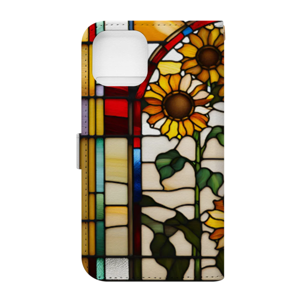 15pockyのステンドグラス風ひまわり🌻 Book-Style Smartphone Case :back