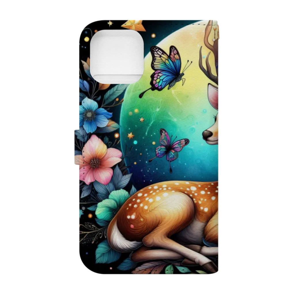 momoart8888の満月の花🦌🌝 手帳型スマホケースの裏面