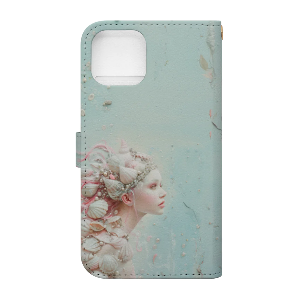 人魚堂の真珠でおしゃれしたピンクのセイレーンの手帳型スマホケース Pink Siren pocketbook phone case fashioned with pearls Book-Style Smartphone Case :back