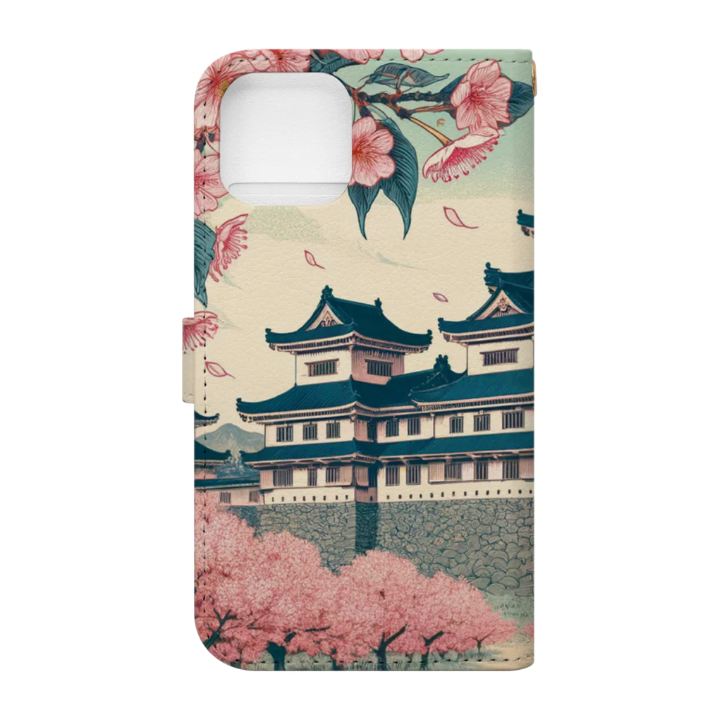 Cool Japanese CultureのSpring in Himeji, Japan: Ukiyoe depictions of cherry blossoms and Himeji Castle Book-Style Smartphone Case :back