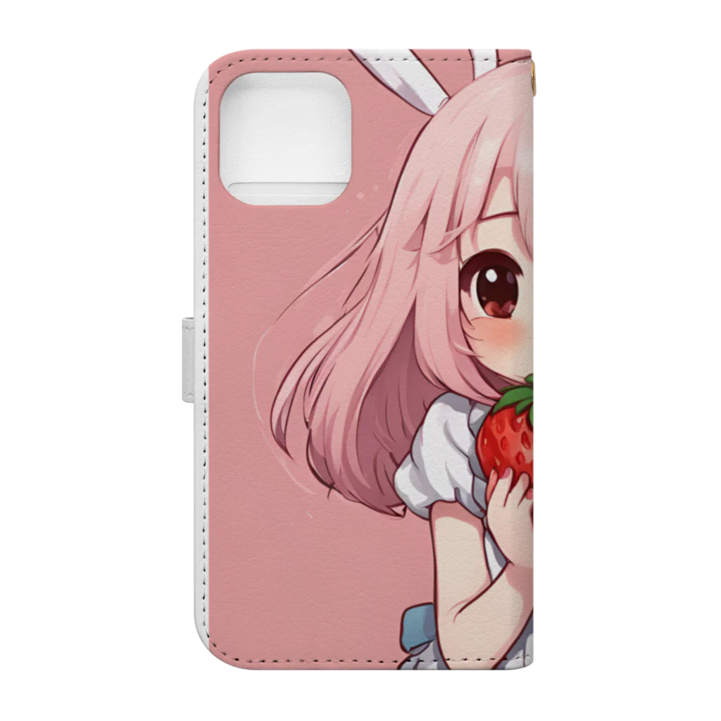 うさぎウサギのいちご大好き、うさみみチャコちゃん Book-Style Smartphone Case :back