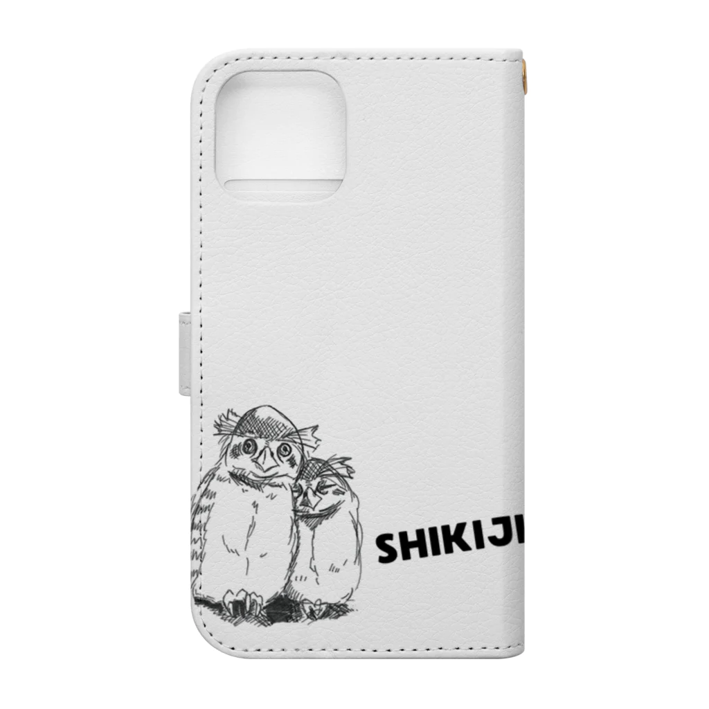 式日レコード - Shukijitsu Recordsの式日レコード／寄り添うフクロウ＋ロゴ Book-Style Smartphone Case :back