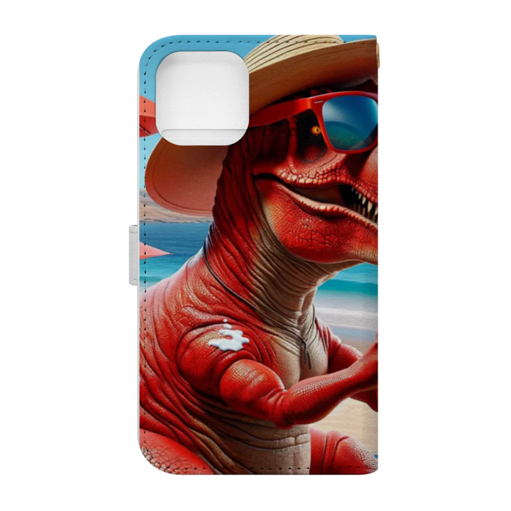 DINO-studioの日焼け止めを塗る赤ティラノ Book-Style Smartphone Case :back