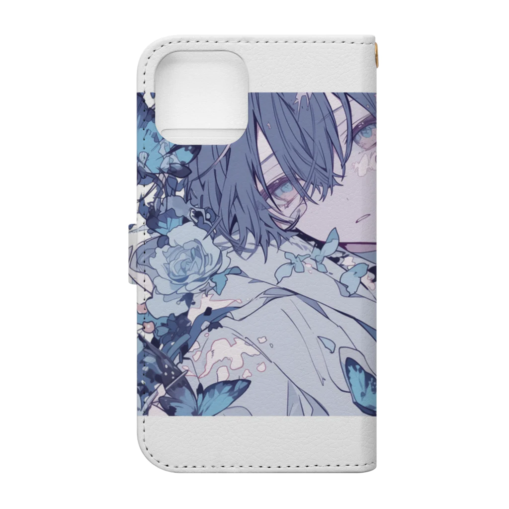 as -AIイラスト- の青い蝶たち Book-Style Smartphone Case :back