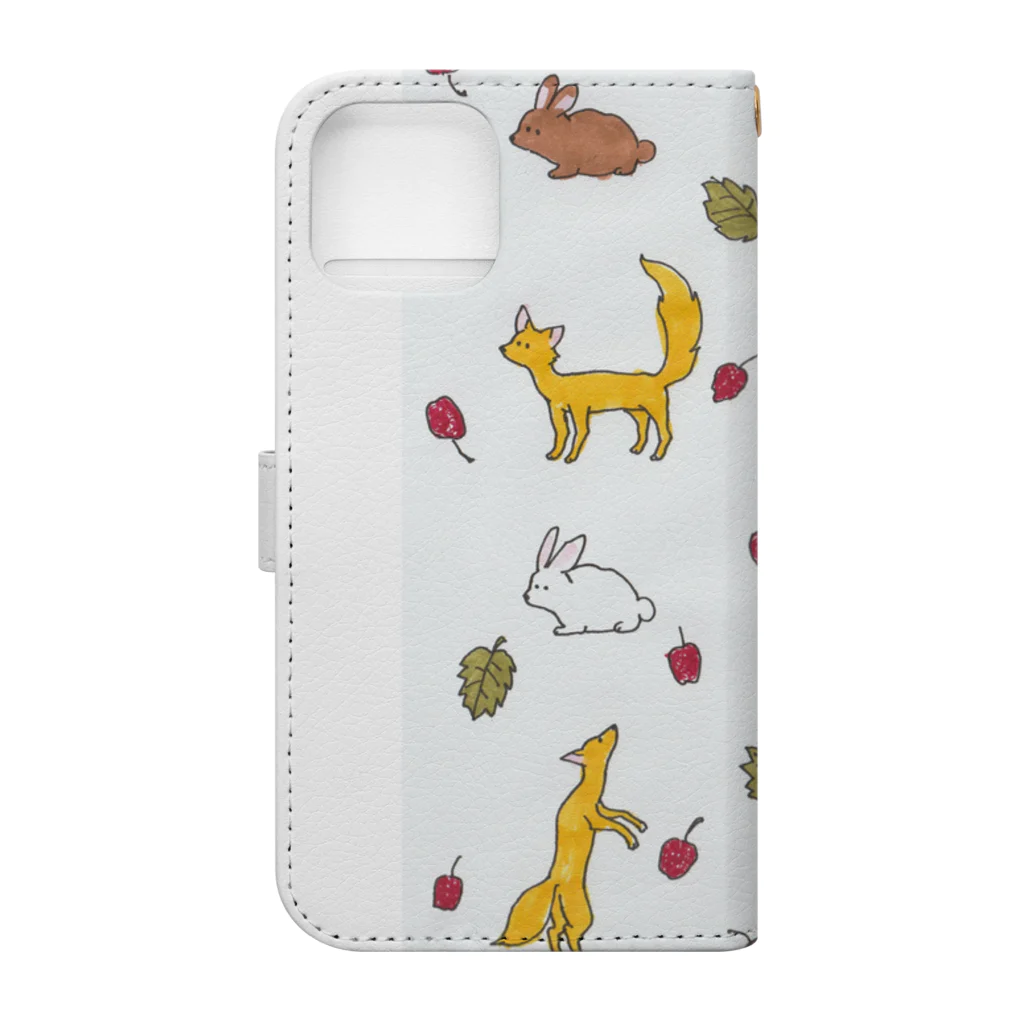 maru-marumochiの森の動物柄 Book-Style Smartphone Case :back