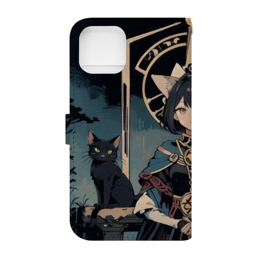 てんとくろ助のたろっとねこと女の子 Book-Style Smartphone Case :back