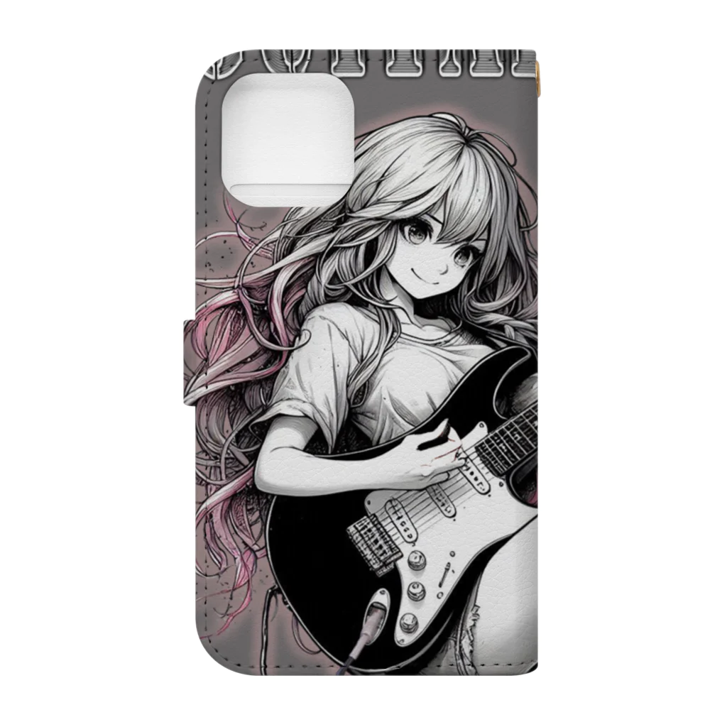 PALA's SHOP　cool、シュール、古風、和風、のGUITAR GIRLS　６■ Book-Style Smartphone Case :back