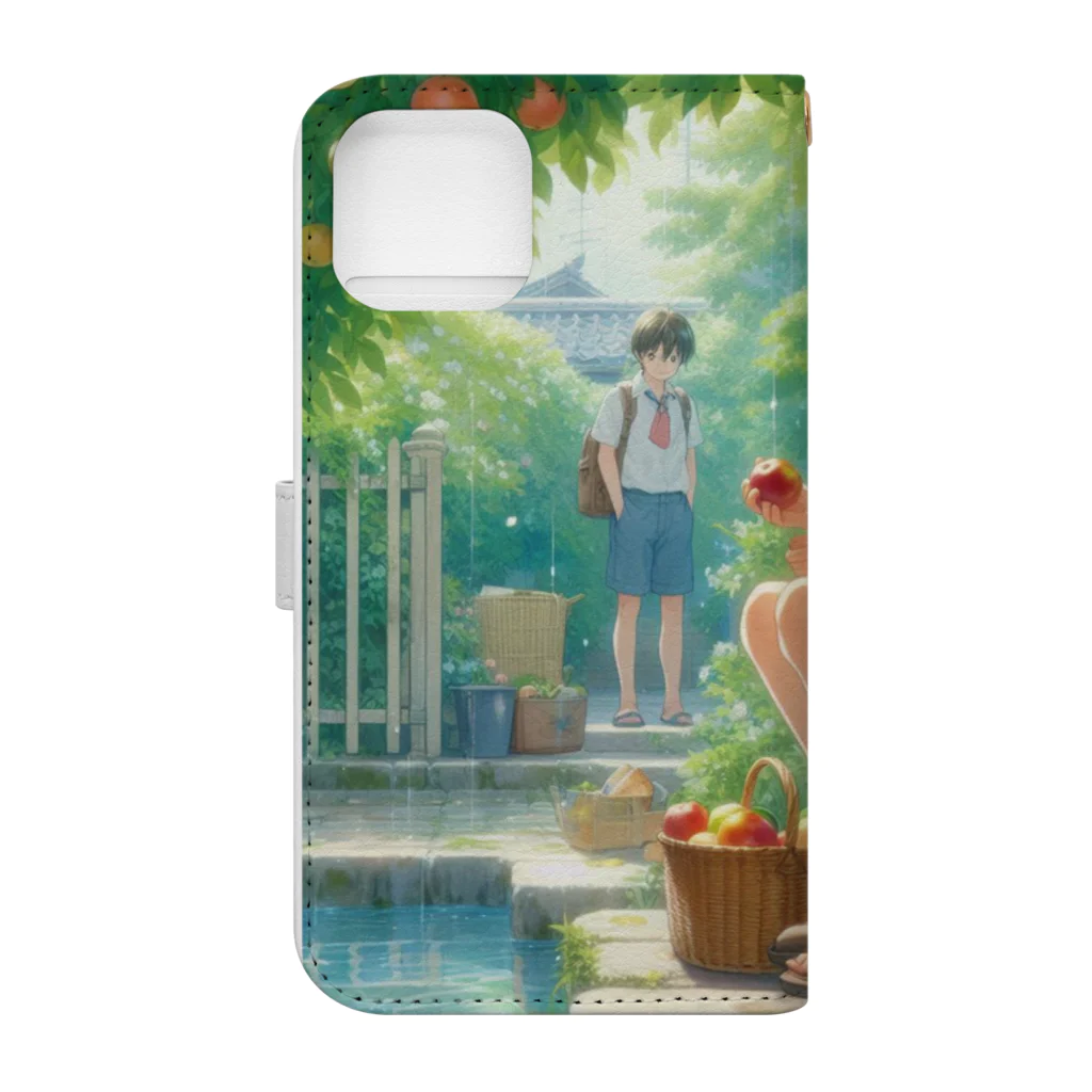 可愛い男の子イラスト販売所　By,keicyanの男の子　中学1年生　果樹園での1コマ Book-Style Smartphone Case :back