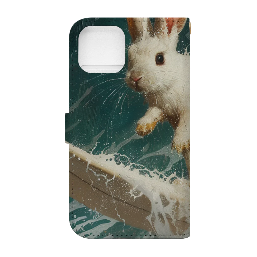 AQUAMETAVERSEのサーフィンをするウサギ Book-Style Smartphone Case :back