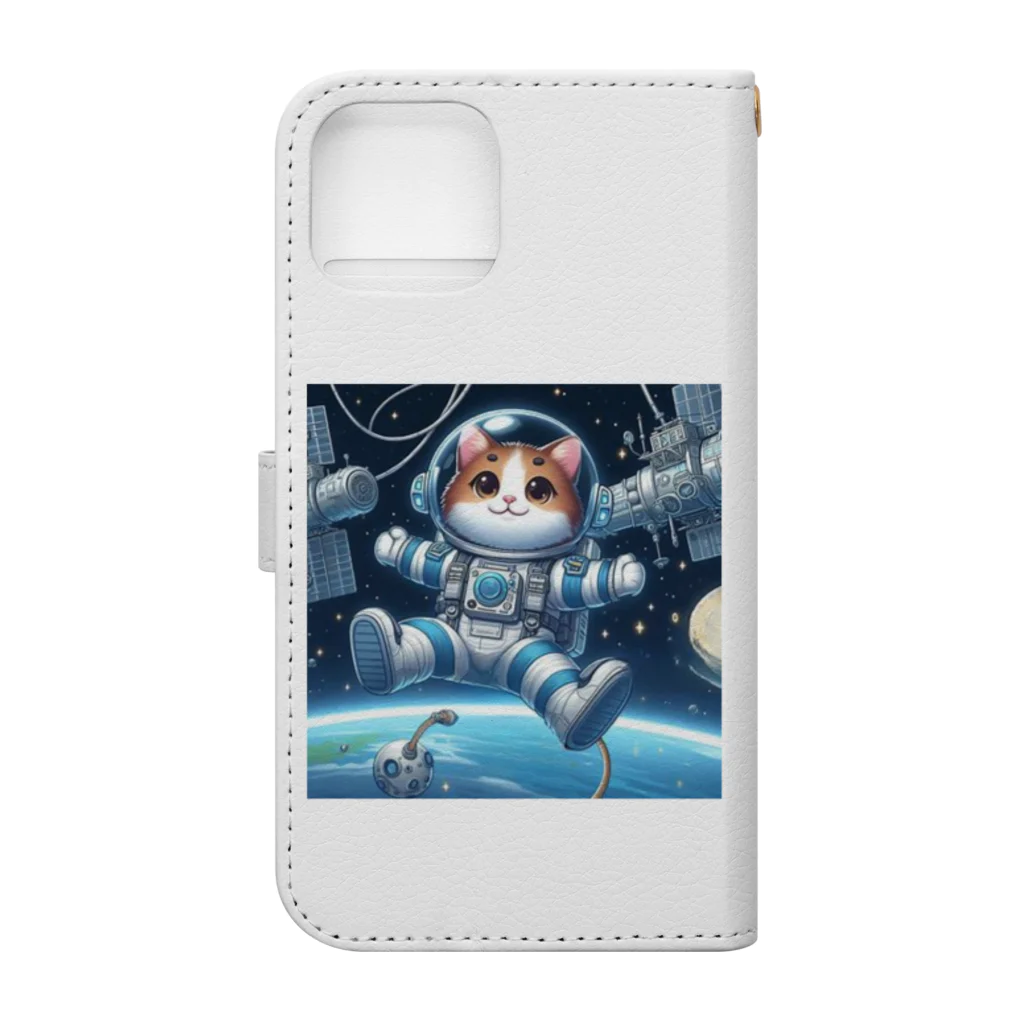 フルヤの宇宙で漂う宇宙飛行猫 Book-Style Smartphone Case :back