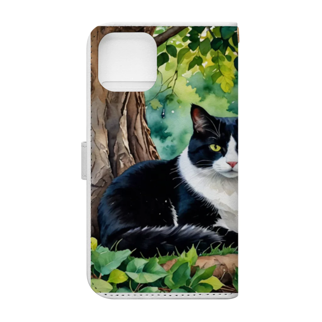 373Digital Lab shopのAI 　水彩猫 Book-Style Smartphone Case :back