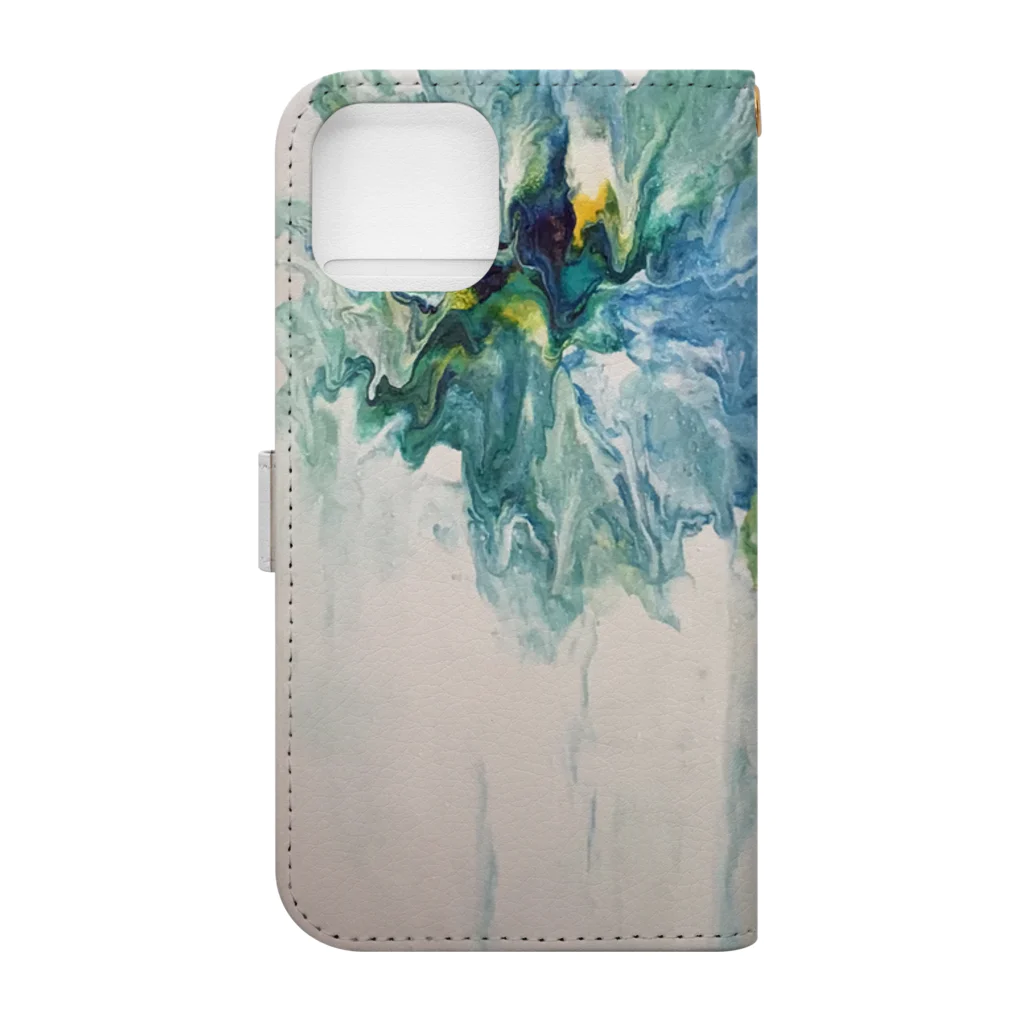 Akiyoのフィレンツェ画房 のアクアブルーなFluidFlowers 1 Book-Style Smartphone Case :back