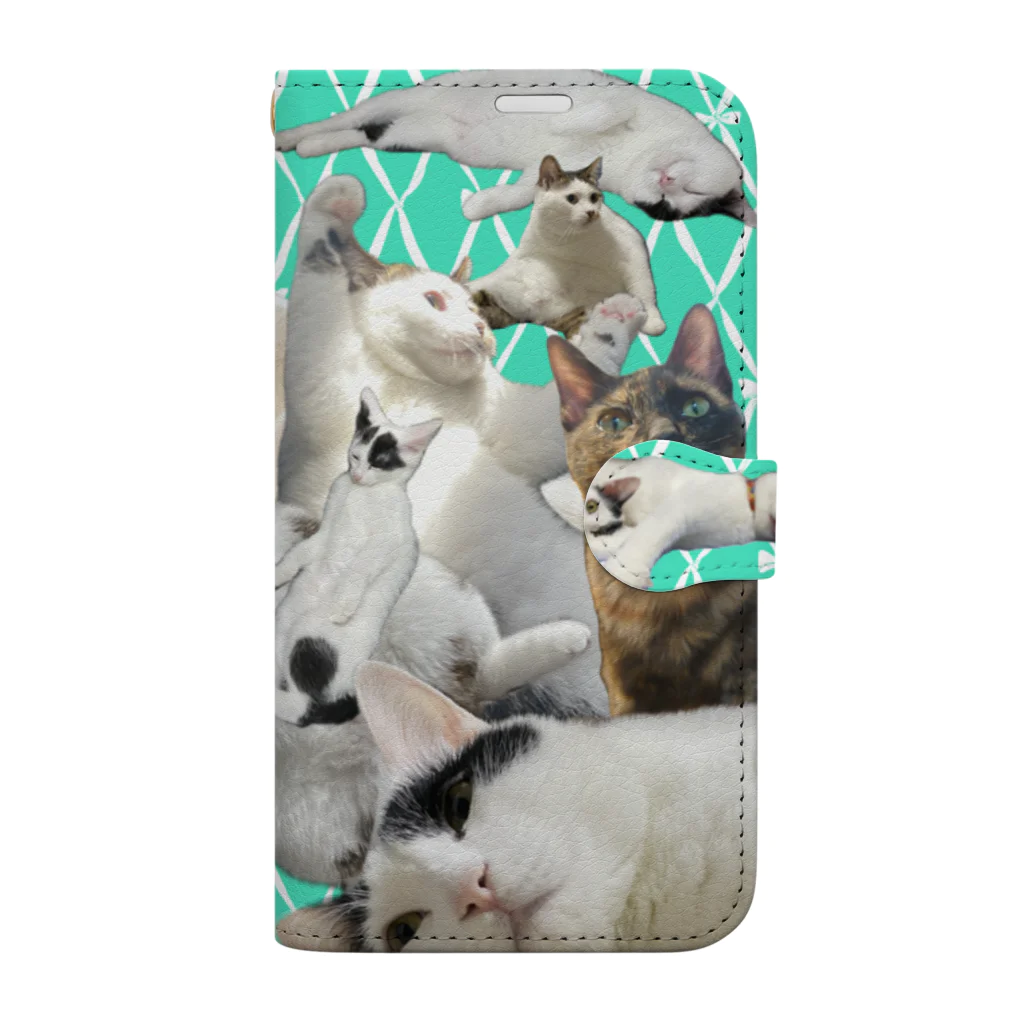 ももんがもんの猫まみれ 手帳型スマホケース