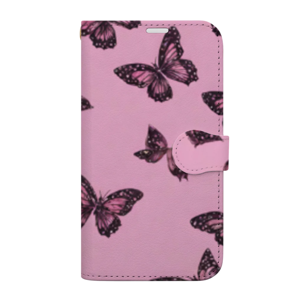かわいい、かっこいいを自由に！のチョウ柄ピンク Book-Style Smartphone Case