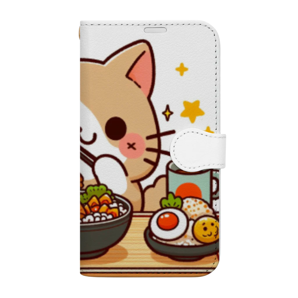 zuuu-の☆食いしん坊にゃんこ☆ 手帳型スマホケース