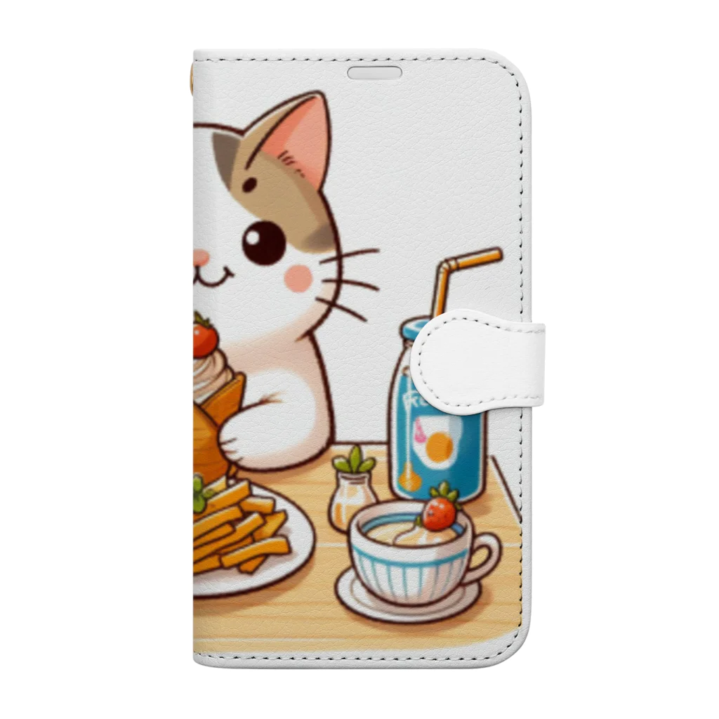 zuuu-の猫くんの豪華なカフェごはん♪ Book-Style Smartphone Case