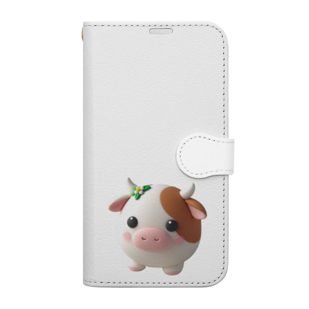 終わらない夢🌈の可愛い💕まんまる◯シリーズ✨　牛🐮 手帳型スマホケース