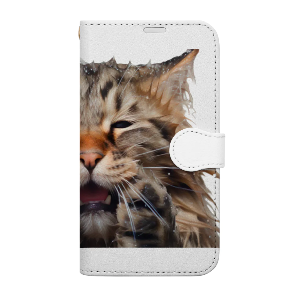 日向ぼっこのずぶ濡れ猫 Book-Style Smartphone Case