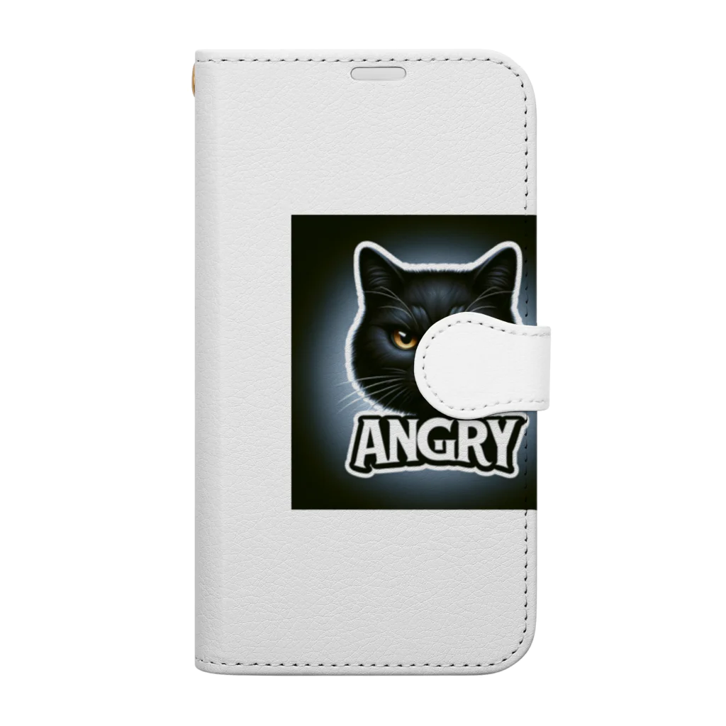 same_sharkのアングリー黒猫シリーズ Book-Style Smartphone Case