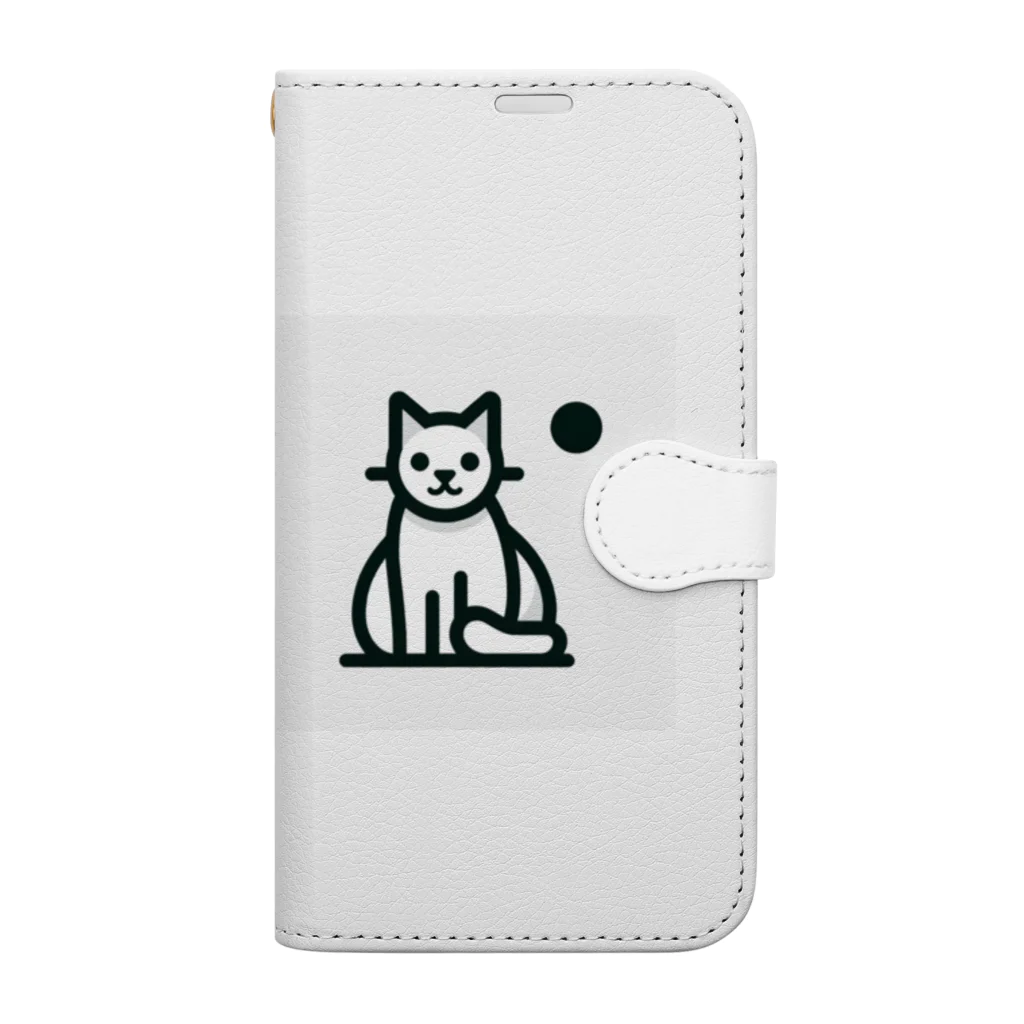 hikoの店のこの魅力的なモノクロキャットイラストは、猫好きの皆さんにぴったりです！ 手帳型スマホケース