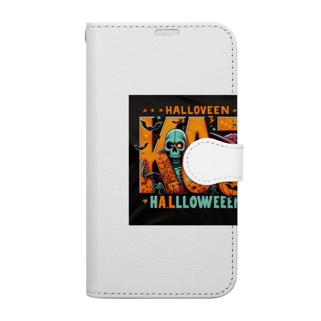 k.a.u.j.7のおしゃれでユニークなハロウィンの風景が広がります 手帳型スマホケース