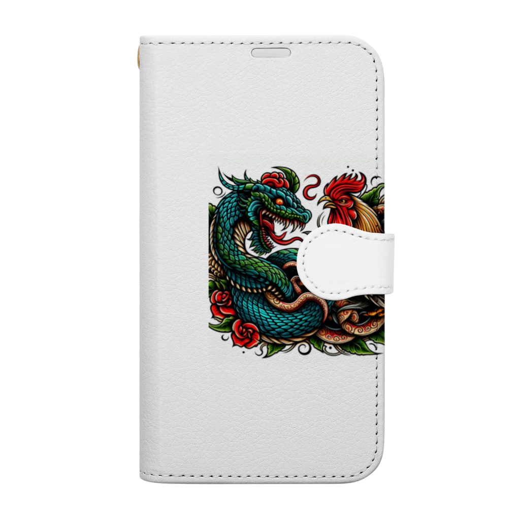 mitsu_tattooの鶏と蛇の喧嘩 Book-Style Smartphone Case