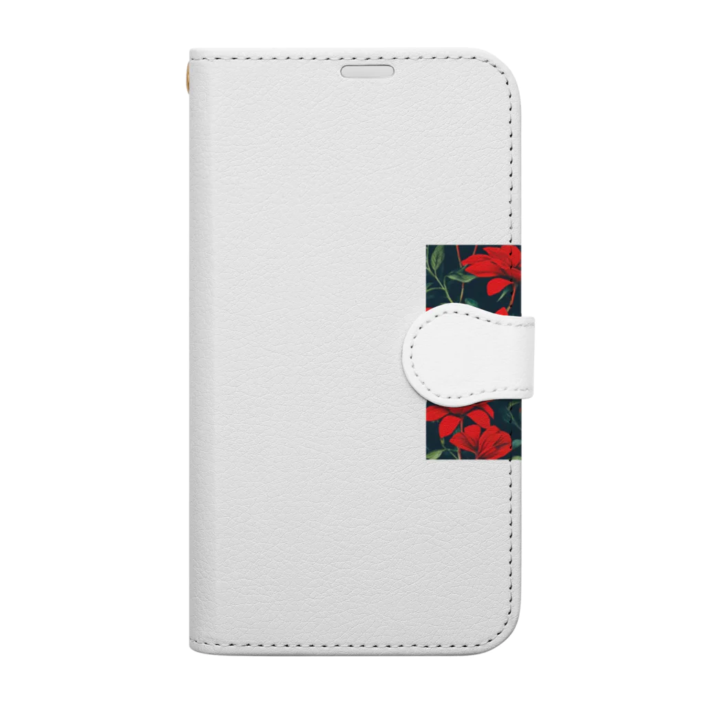 モノクロの赤花 Book-Style Smartphone Case