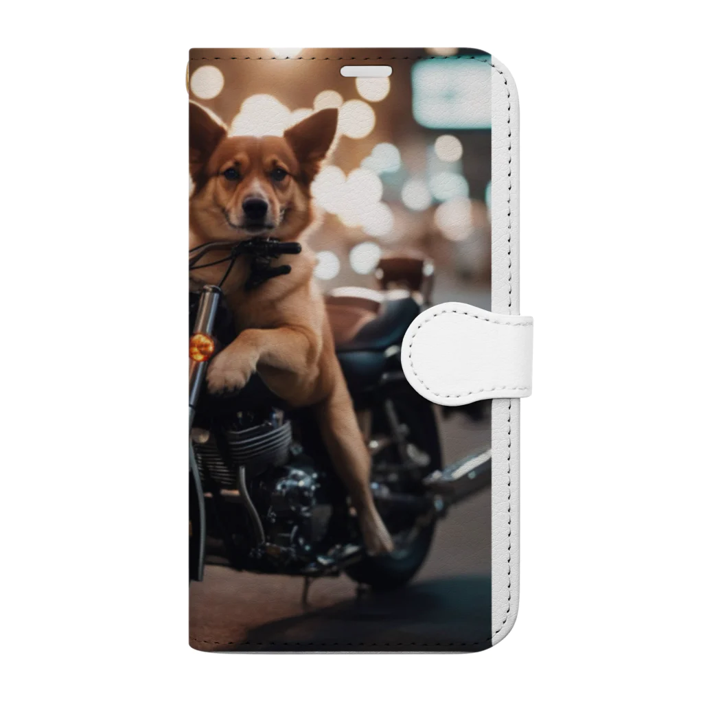 くろねこの雑貨屋のバイクに乗っているワンちゃん Book-Style Smartphone Case