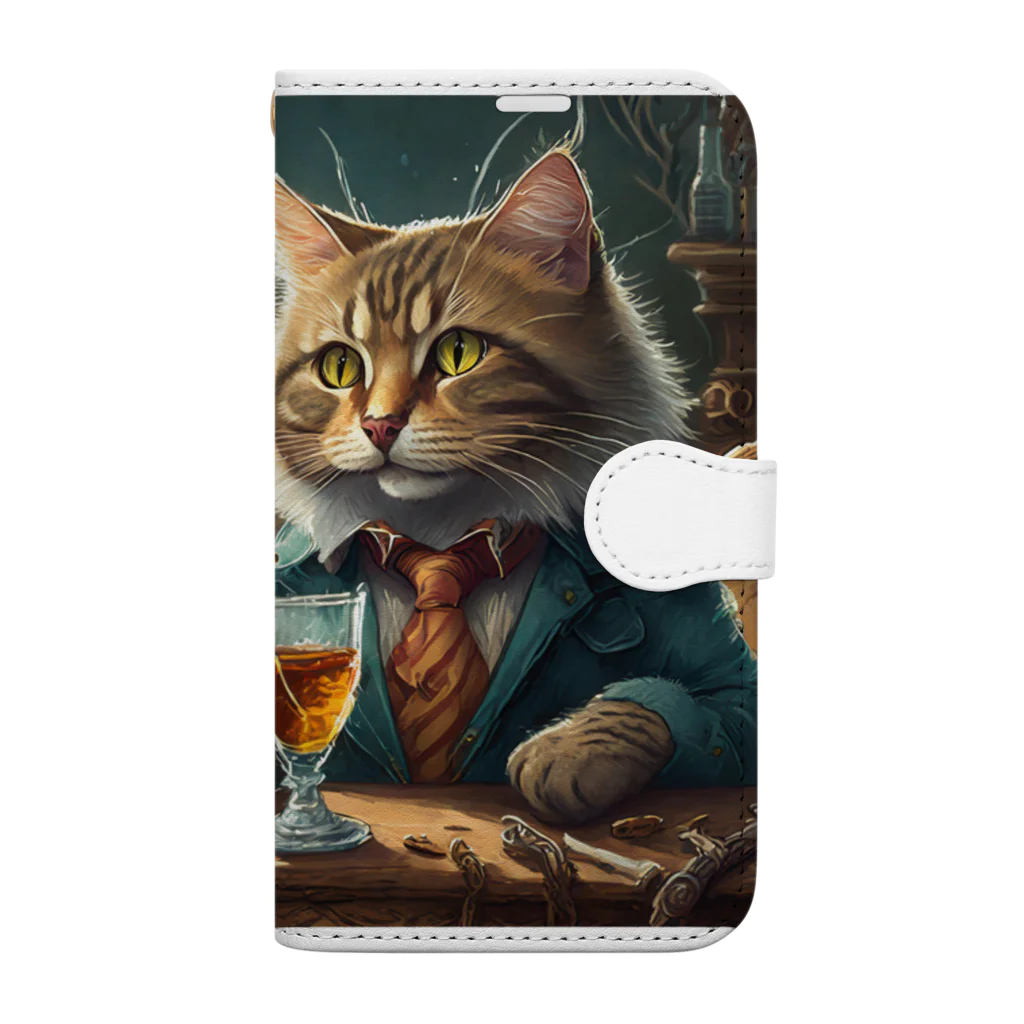 飲酒ちゃんの酒が好きな猫（社長） Book-Style Smartphone Case