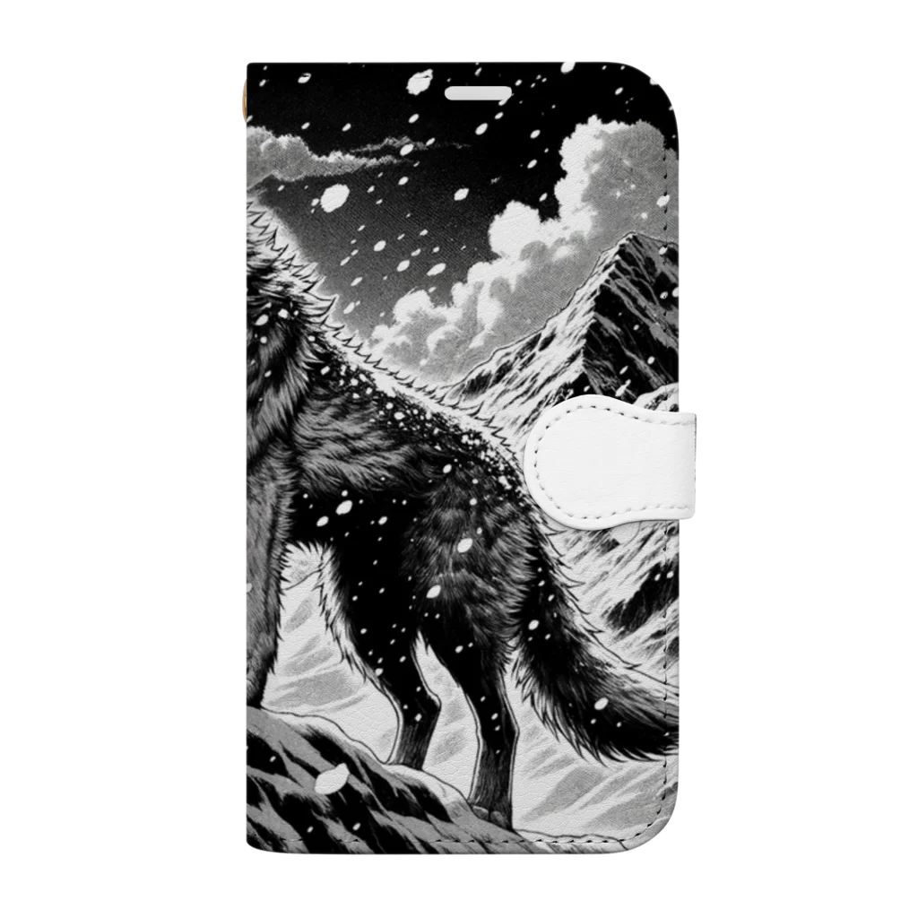 ziru_ziruの山頂で遠吠えする狼 Book-Style Smartphone Case