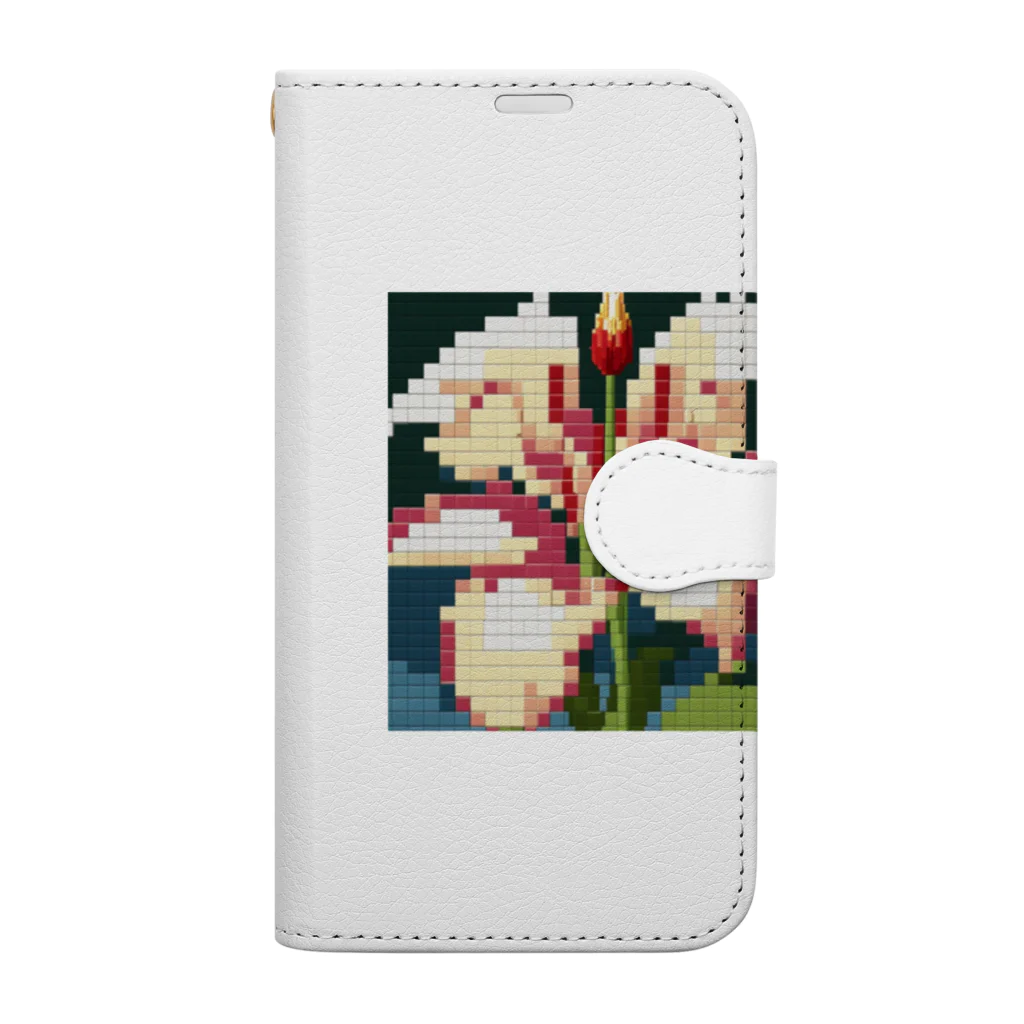 noaru633のドット絵のユリ 手帳型スマホケース