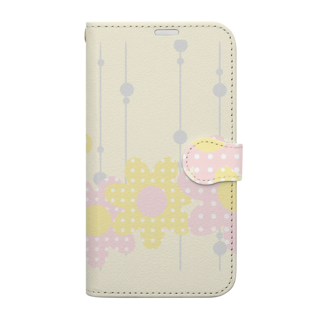 kazeou（風王）のレトロ風花(ドット)黄・ピンク横 Book-Style Smartphone Case