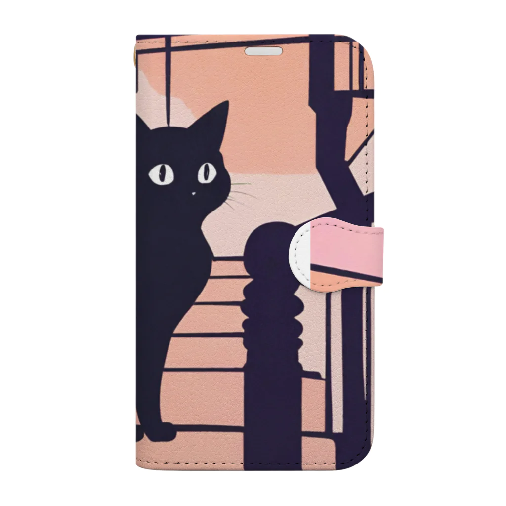 sefyの夕暮れの黒猫ちゃん 手帳型スマホケース