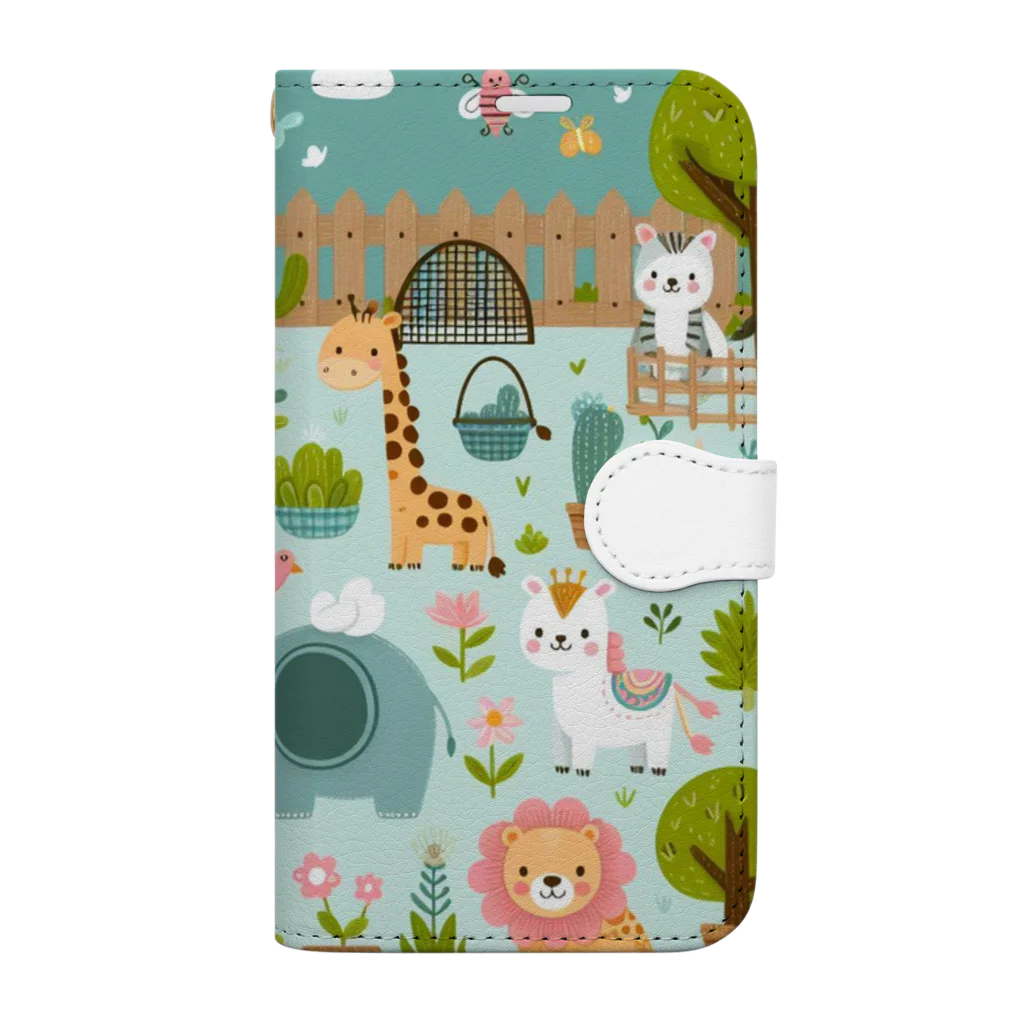 ニューライフマサラショップのワクワク動物園の愉快な仲間たち♪ Book-Style Smartphone Case