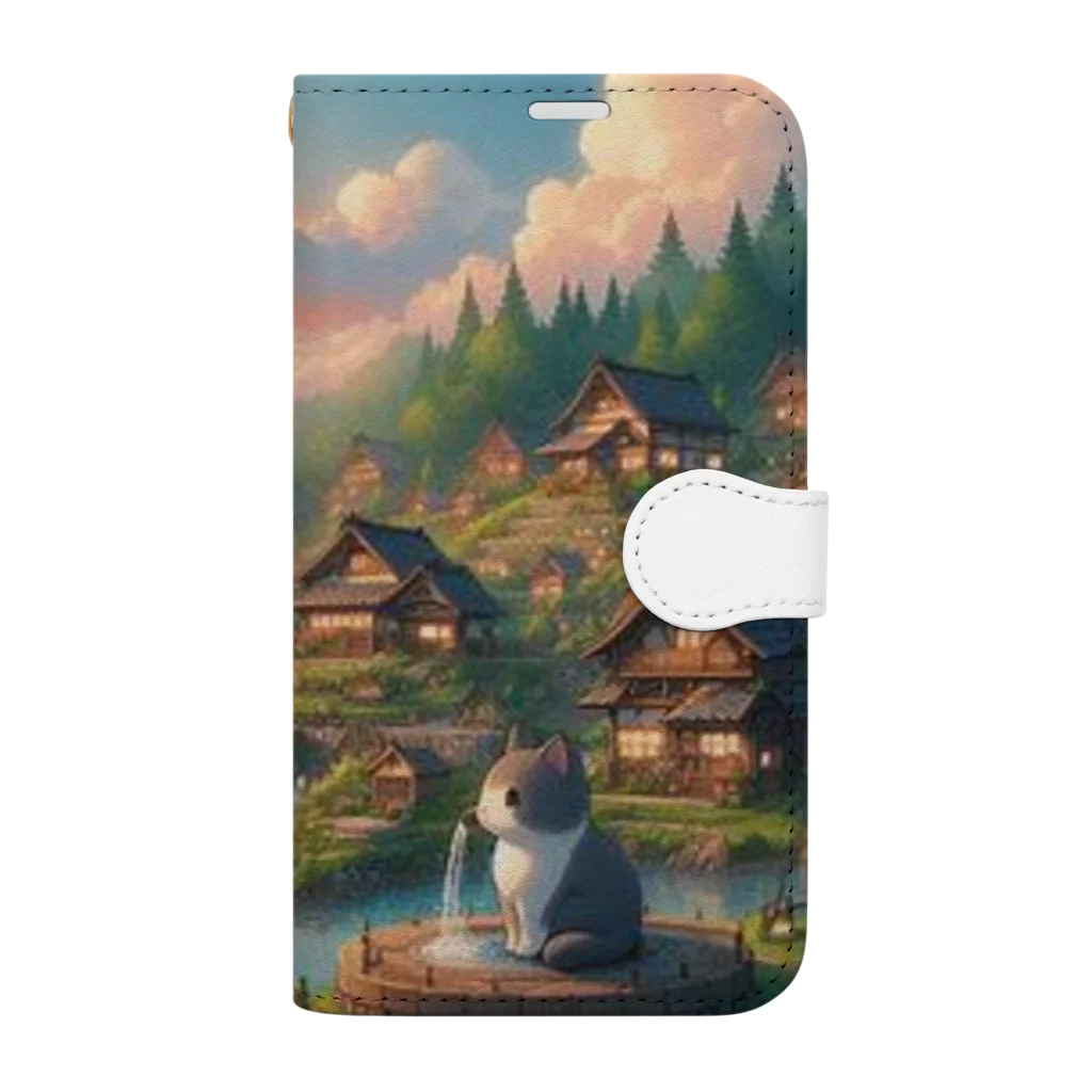 猫は癒やしの猫と田園 Book-Style Smartphone Case