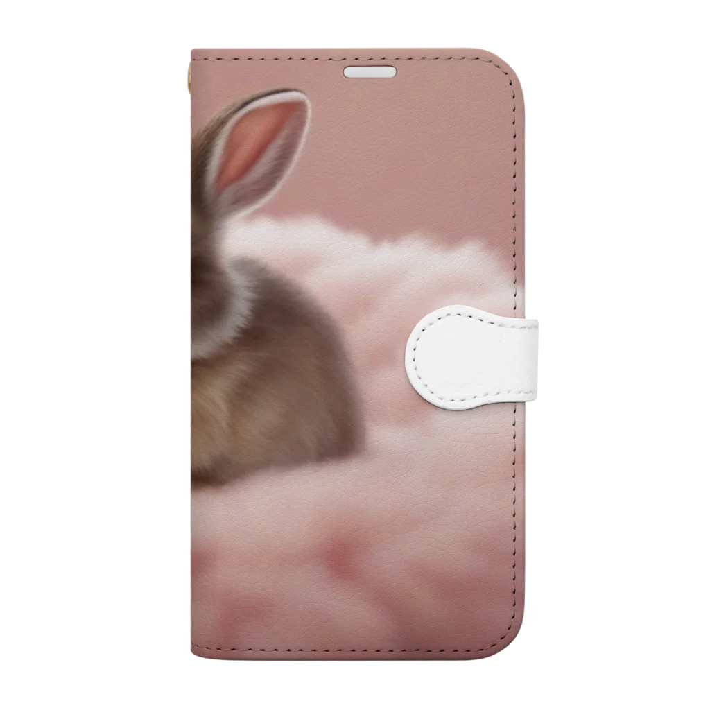 キャリーのふわふわのクッションで遊ぶウサギの赤ちゃん Book-Style Smartphone Case