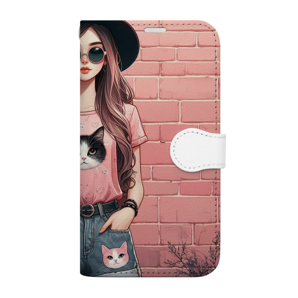 SaltyCookie Design Worksの猫好きの女の子のファッション(1) Book-Style Smartphone Case