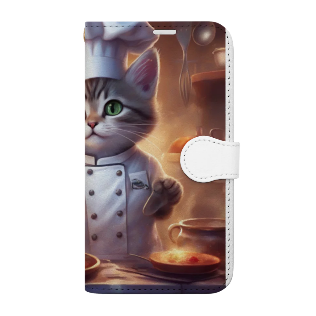 キャリーのcooking猫 手帳型スマホケース