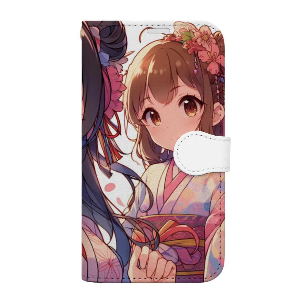 推しの美少女とアイドルの和服が似合う美人姉妹 Book-Style Smartphone Case