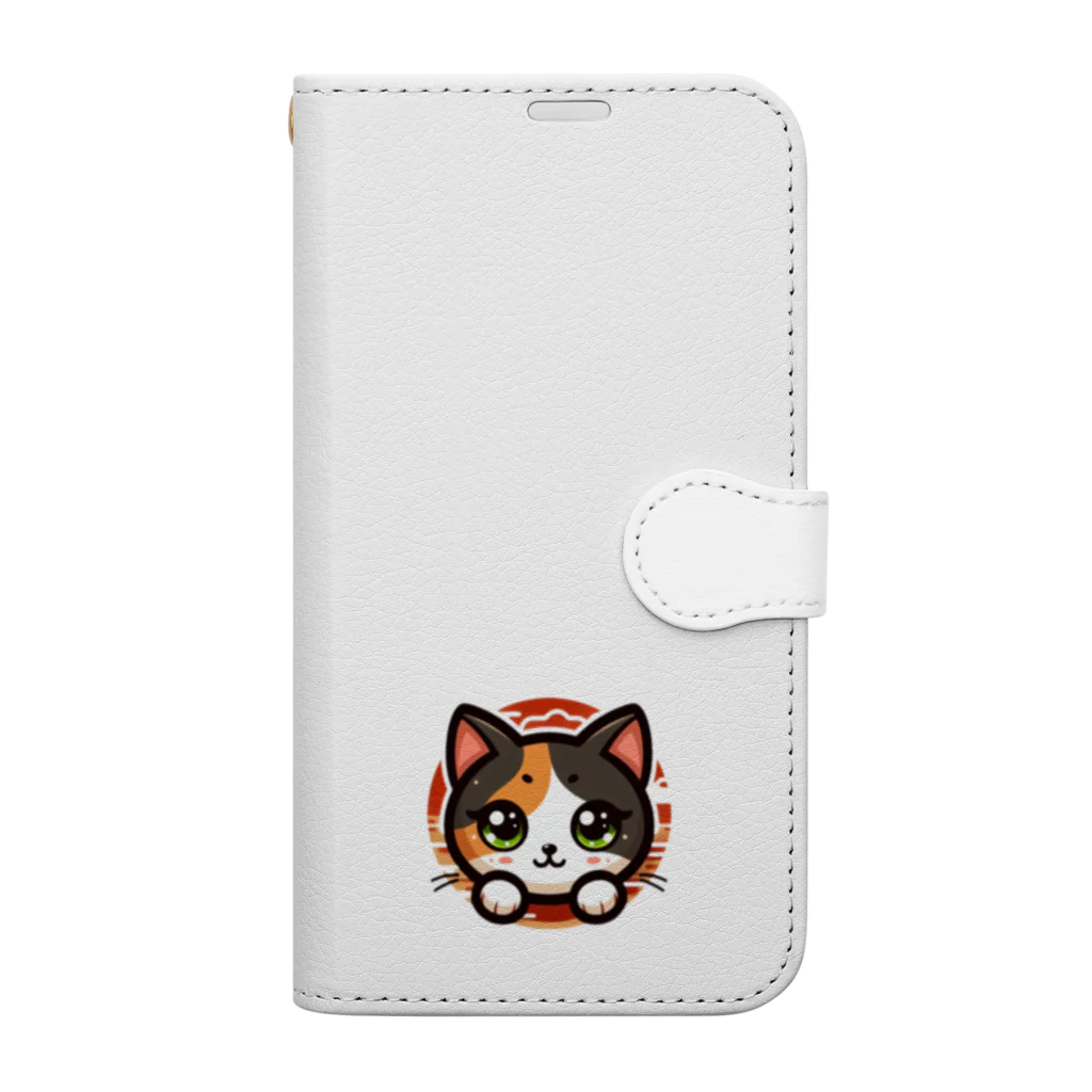 ハピコのイラストショップの三毛猫のリリちゃん 手帳型スマホケース