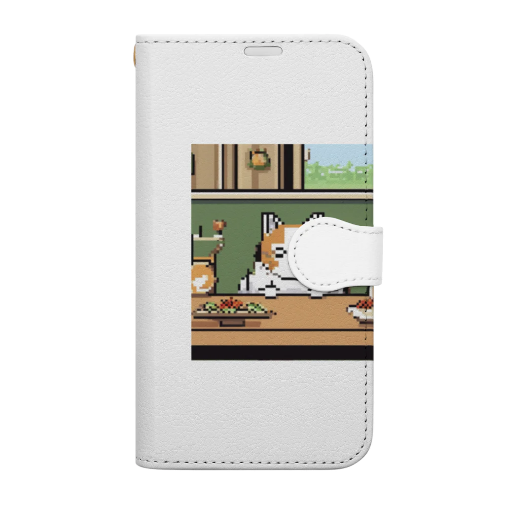 masaのテーブルの上でおねだりしている猫 Book-Style Smartphone Case