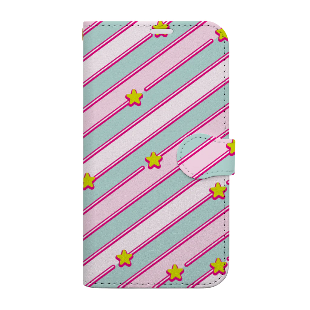 Ribbon-Heartの80年代風スター＆ストライプ柄アイテム Book-Style Smartphone Case