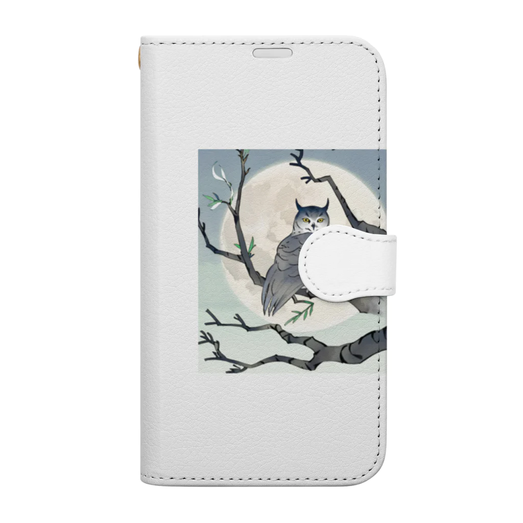 bigbamboofamilyの月に照らされた梟 Book-Style Smartphone Case