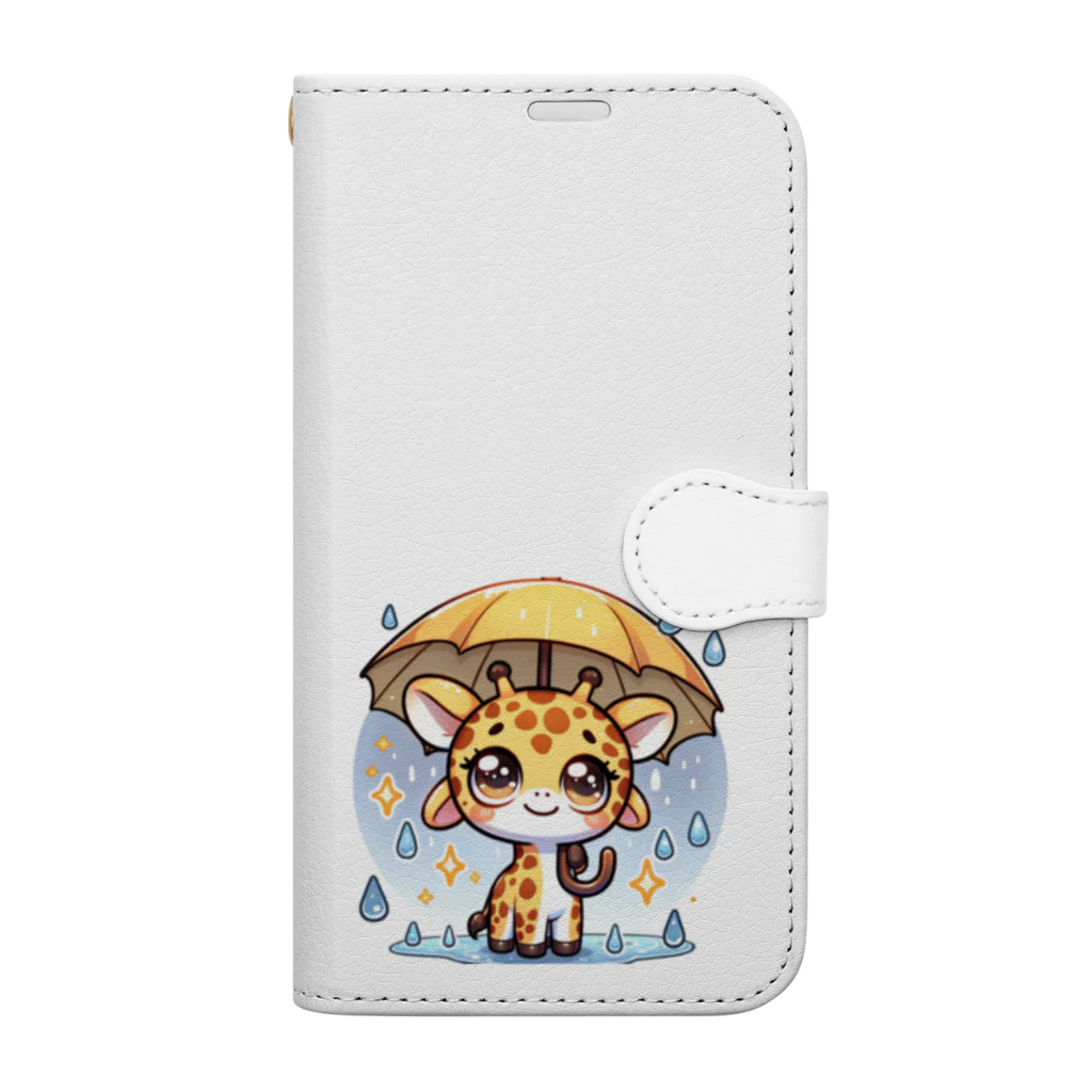 Hope2222の小雨の中で傘を持つ楽しそうなキリン。 Book-Style Smartphone Case