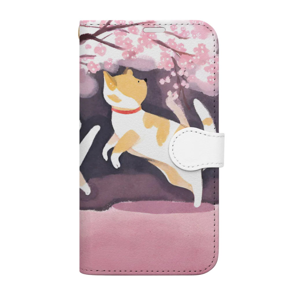 Shironekokuuの桜で遊ぶ犬と猫 Book-Style Smartphone Case