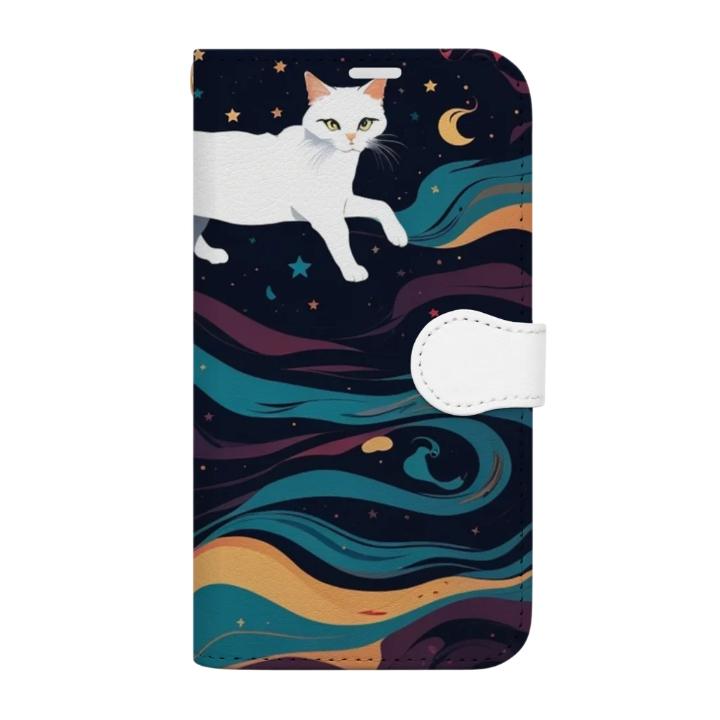 AQUAMETAVERSEの宇宙で遊んでる白猫 アメジスト 2846 Book-Style Smartphone Case
