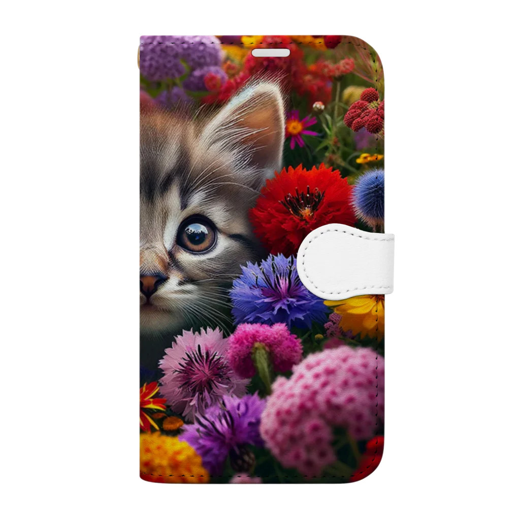 IloveCatの子猫と色とりどりの花畑 Book-Style Smartphone Case