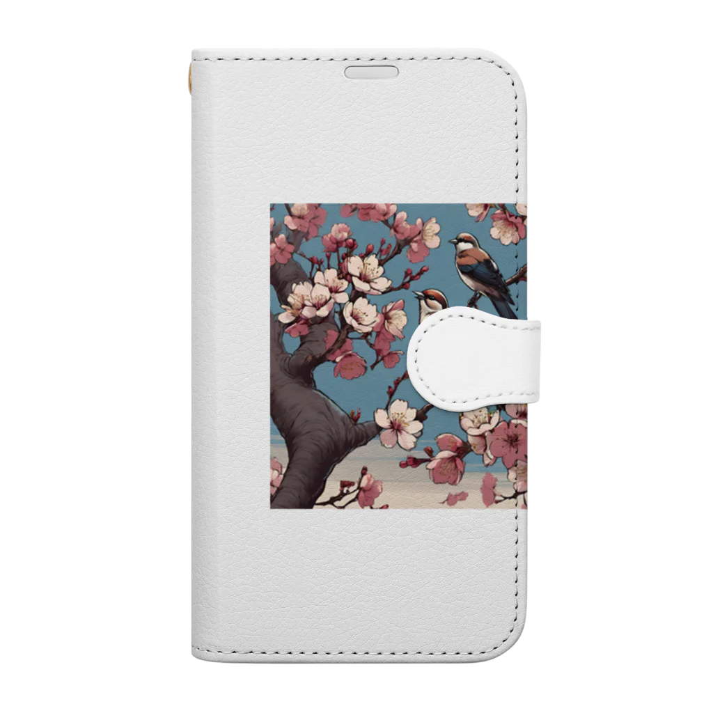 ウェブエンパイアの桜と雀（Cherry blossom & sparrow)  01 手帳型スマホケース